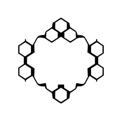 Fototapeta premium Molecular structure in a ring shape, a stark black and white line art in a pure white background.