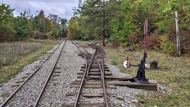 Abandoned tracks of the former mining railway