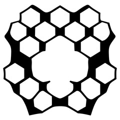 Black and white, geometric, geometric shapes arranged in a circular pattern.