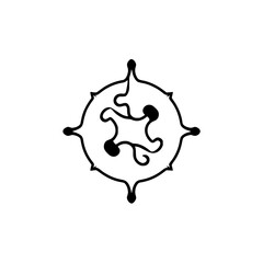 Black and White abstract emblem with dark shading on a white background.