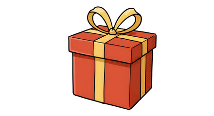 Red Gift Box with Gold Ribbon Festive Celebration Illustration. Generative AI
