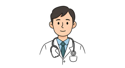 Fototapeta premium Cartoon Doctor Illustration with Stethoscope and White Coat for Healthcare. Generative AI