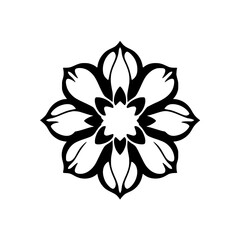 Black and white symmetrical floral mandala, clean, minimalist style, perfect for logo or design elements.