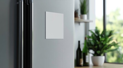 White square magnet on fridge mockup
