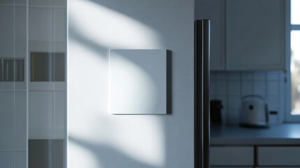 White square magnet on fridge mockup