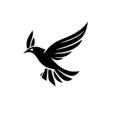 Obraz premium Symbolic depiction of a sleek black bird, soaring in flight against white background.