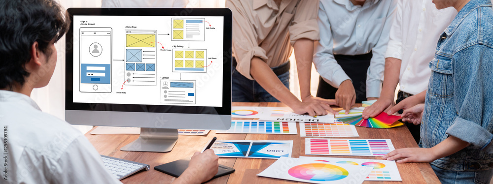 Aufkleber UX UI design process for brisk mobile application and website . Creative prototype of wireframe for professional app developer .