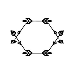 Hexagonal frame. Arrows and leaves.