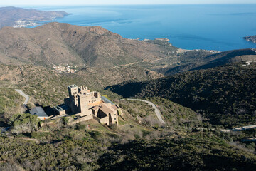 Aerial view of Sant Pere de Rodes is a former Benedictine monastery