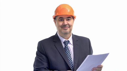 Smiling Construction Engineer in Suit and Hard Hat