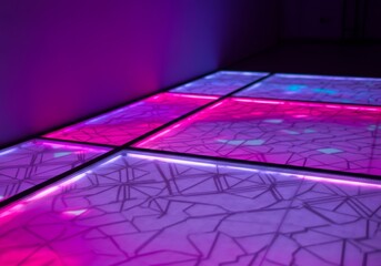 Immersive appeal of a futuristic neon-lit dance floor with pulsating geometric patterns.