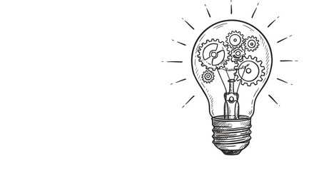 Lightbulb with Gears Inside Hand Drawn Sketch Concept Idea Generation. Generative AI