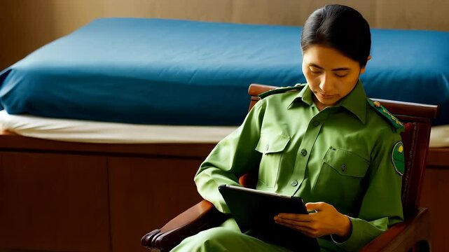 Woman in Uniform Reading