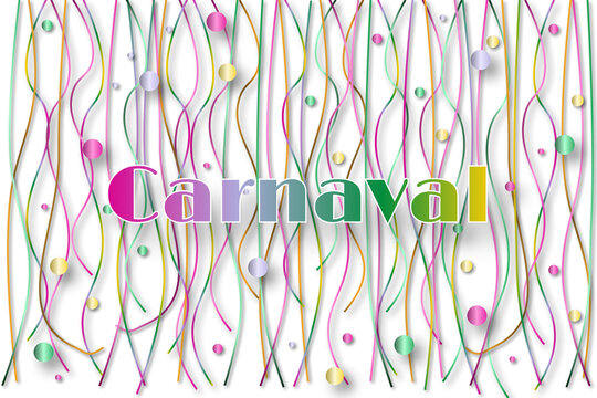 Cart&atilde;o / fundo de carnaval com serpentinas e confetes coloridos caindo, texto degrad&ecirc;.