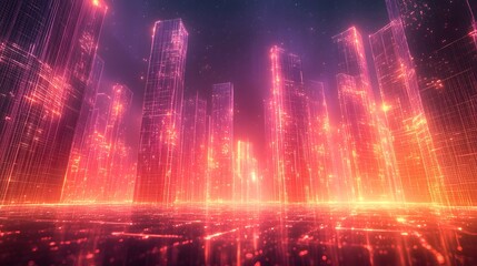 A Captivating Display of Ornate 3D Wireframe Grids Intertwined with Luminous Holographic Patterns