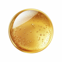 Realistic golden liquid gel drop with air bubbles, cosmetic serum texture, oil droplet isolated on transparent background. Generative Ai.