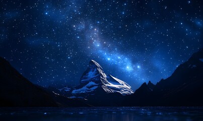 Fototapeta premium Majestic Mountain Peak Under a Starry Night Sky with the Milky Way Glimmering Above