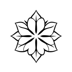 Symmetrical floral mandala featuring a black and white design on a white background, mandala with a complex design.