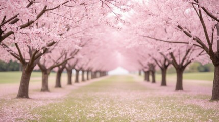 Obraz premium Serene Cherry Blossom Trees Lining a Beautiful Spring Pathway