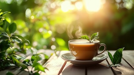 Start Your Day With a Comforting Cup of Coffee on Wooden Table Surrounded by Morning Light