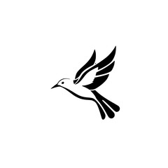 Minimalist black and white illustration of a bird in flight, sleek and modern.