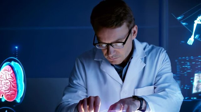 Scientist Analyzing Brain Model