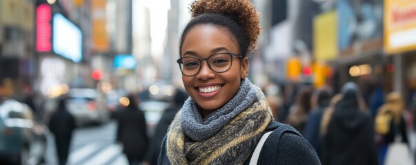 Fototapeta premium Young african female smiling in city street