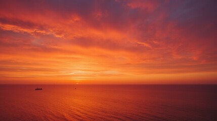 Obraz premium Breathtaking Sunset Over Calm Ocean Waves with Warm Colors in Sky