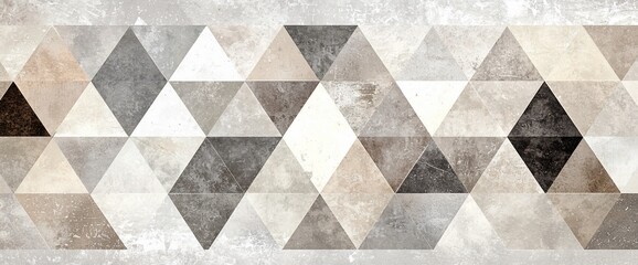 Abstract geometric seamless pattern with textured triangles in neutral colors.