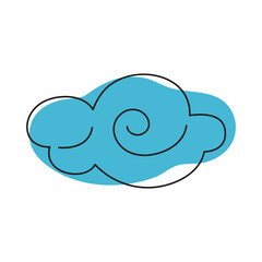 Cloud illustration with swirling patterns in a bright blue background