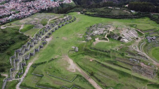 Sacsayhuaman, an ancient inca fortress overlooking cusco, peru, showcases impressive stone walls and