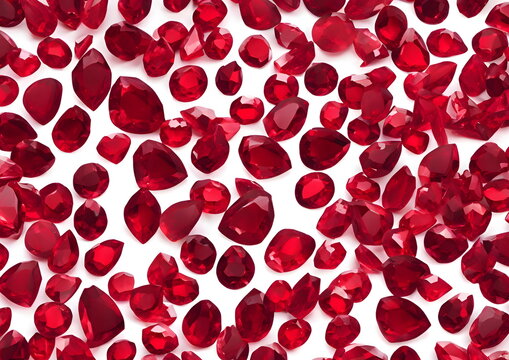 Red ruby gemstones on a white background.