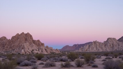 Serene Desert Landscape at Twilight with Soft Pastel Sky Colors