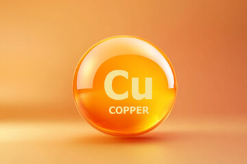 Glossy sphere with Copper symbol