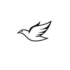 Outline of a flying bird, silhouette on a white background, minimalist design, black and white, abstract.