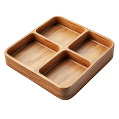 Elegant Wooden Divided Serving Tray with Transparent Background