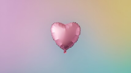 Fototapeta premium A shiny pink heart-shaped balloon floats against a dreamy pastel background, evoking feelings of love and joy.