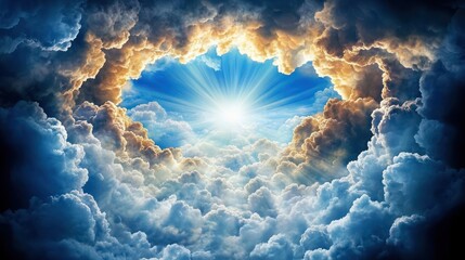 Light shines brilliantly through dark clouds, creating a breathtaking view of hope and renewal associated with Christian celebrations like Easter and Good Friday