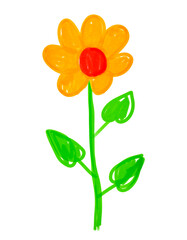 Felt pen hand drawn vector illustration of child drawings of yellow flower
