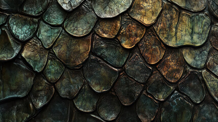 Intricate Close-Up of Textured Reptile Scales Displaying Rich Colors and Patterns in Natural Light
