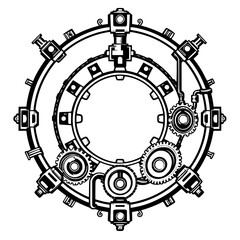 Intricate Steampunk Gear Mechanism with a circular design.
