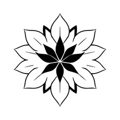 Black-and-White Mandala: A symmetrical image of a flower-like design composed of alternating black and white petals, creating a mandala effect.
