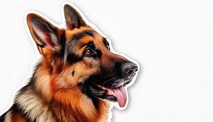Detailed portrait of a German Shepherd dog with expressive eyes and vibrant fur colors