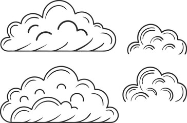 Four Simple Cloud Shapes Line Art, Weather Icons, Design Elements