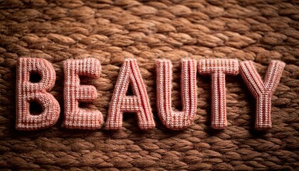Creative lettering spelling beauty arranged on a textured surface
