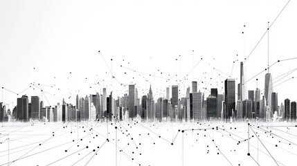 Obraz premium City technology uses lines and dots to link the city in a unique way. It shows a city using the latest technology.