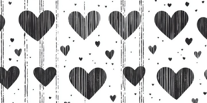 Minimalistic black heart pattern with vertical stripes on a distressed white textured background