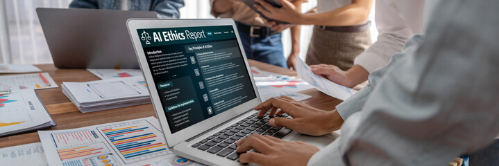 AI ethics responsibility standard law and rules on computer screen provide report of AI ethic...