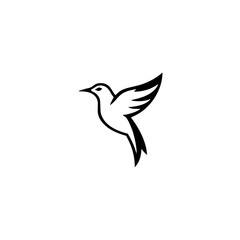 Hummingbird Silhouette: A minimalist illustration depicting a hummingbird's flight in a clean, clean white background.
