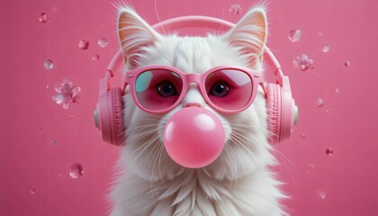 Trendy Cat with Headphones and Sunglasses